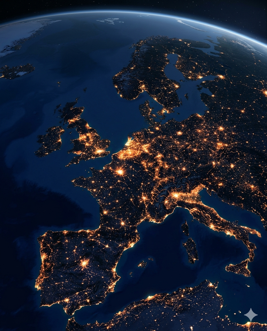 Europa bij nacht vanuit de ruimte